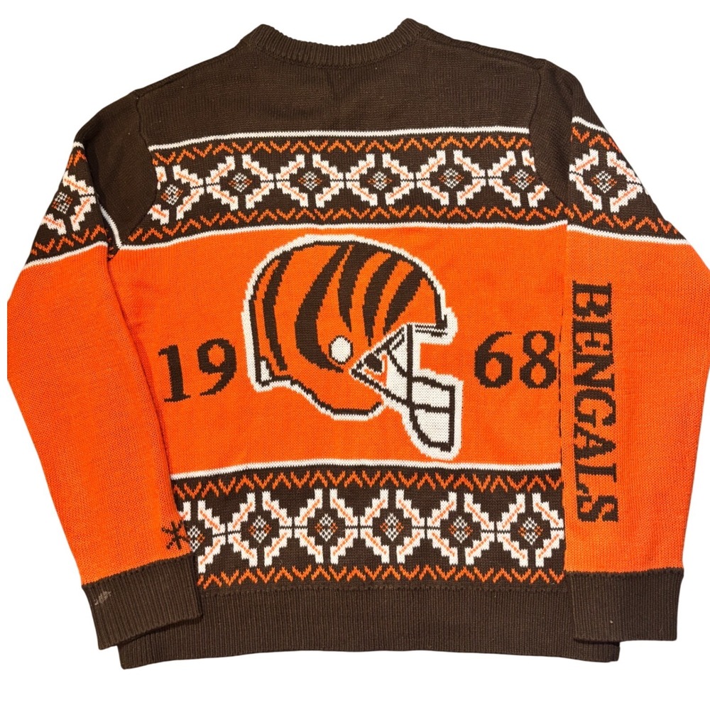 NFL Cincinnati Bengals Sweater Mens XL Orange Who Dey Ugly Christmas Knit